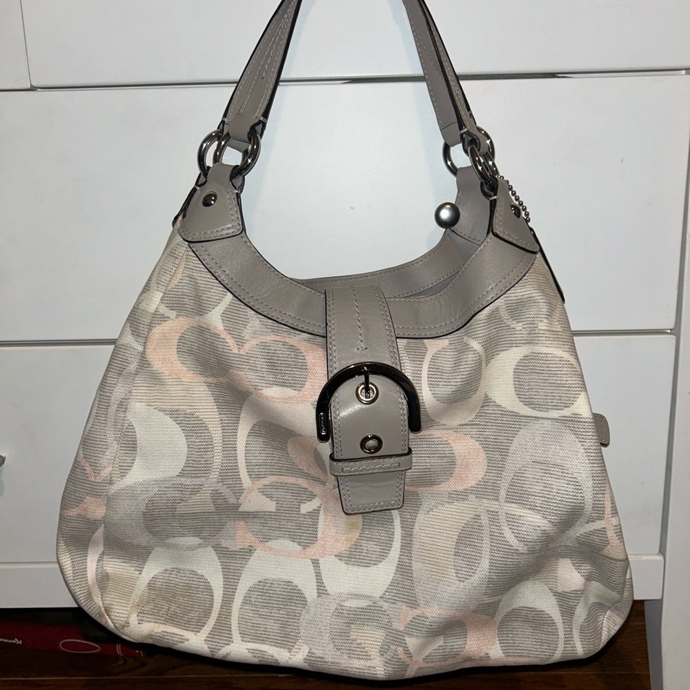 Coach Gray and Cream Shoulder Bag